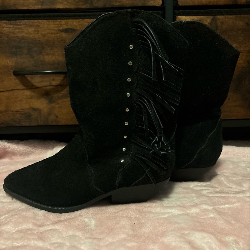 Arizona black leather women’s boot,Suede Fringe Cowboy Boots ,